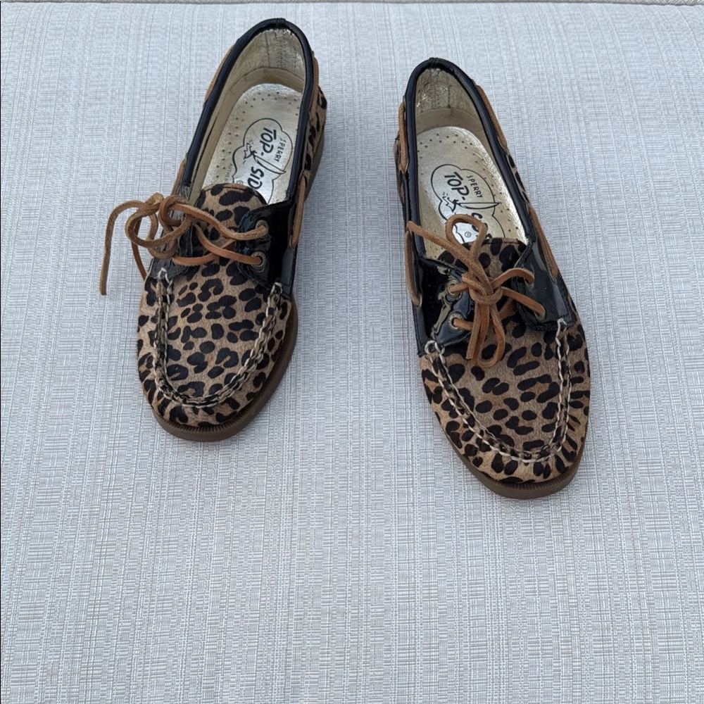 Sperry Animal Print Loafers with Brown Laces